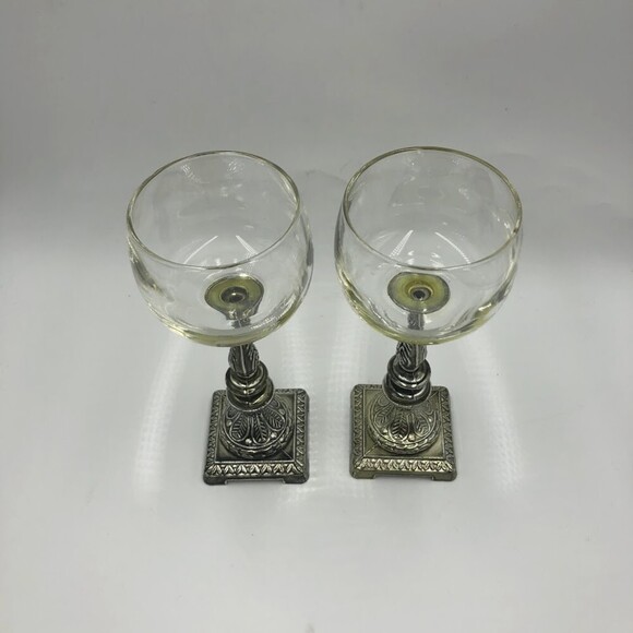 Vintage Set of 2 Metal and Glass Votive Candle Holders Stands Pewter Silver - Picture 4 of 13